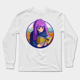 Cute girl with purple hair hypnotized by book Long Sleeve T-Shirt